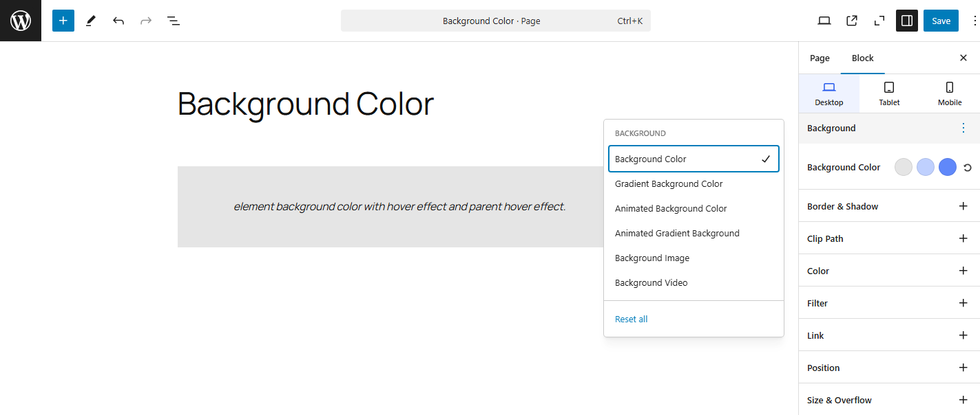 block-extension-background-color-screenshot Block Extension Backgroun Option: Background Color Screenshot