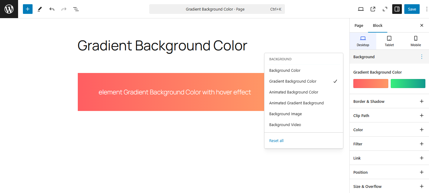 block-extension-background-gradient-color-screenshot Block Extension Backgroun Option: Background Gradient Color Screenshot