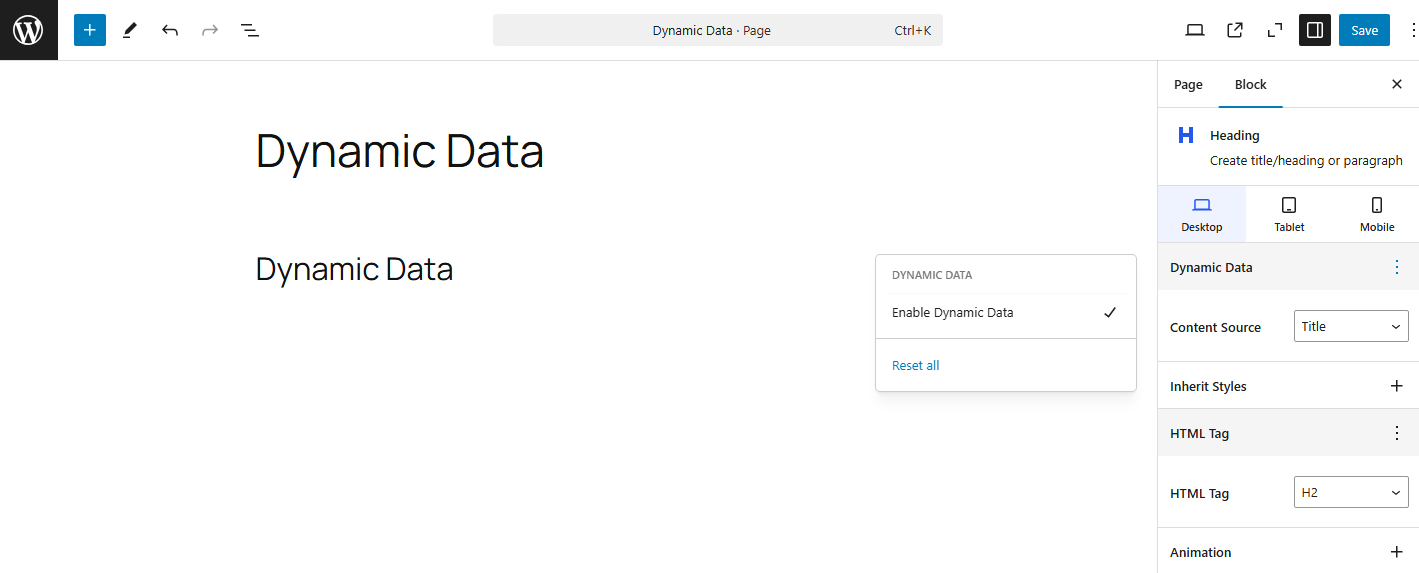 Block Extension Dynamic Data Screenshot